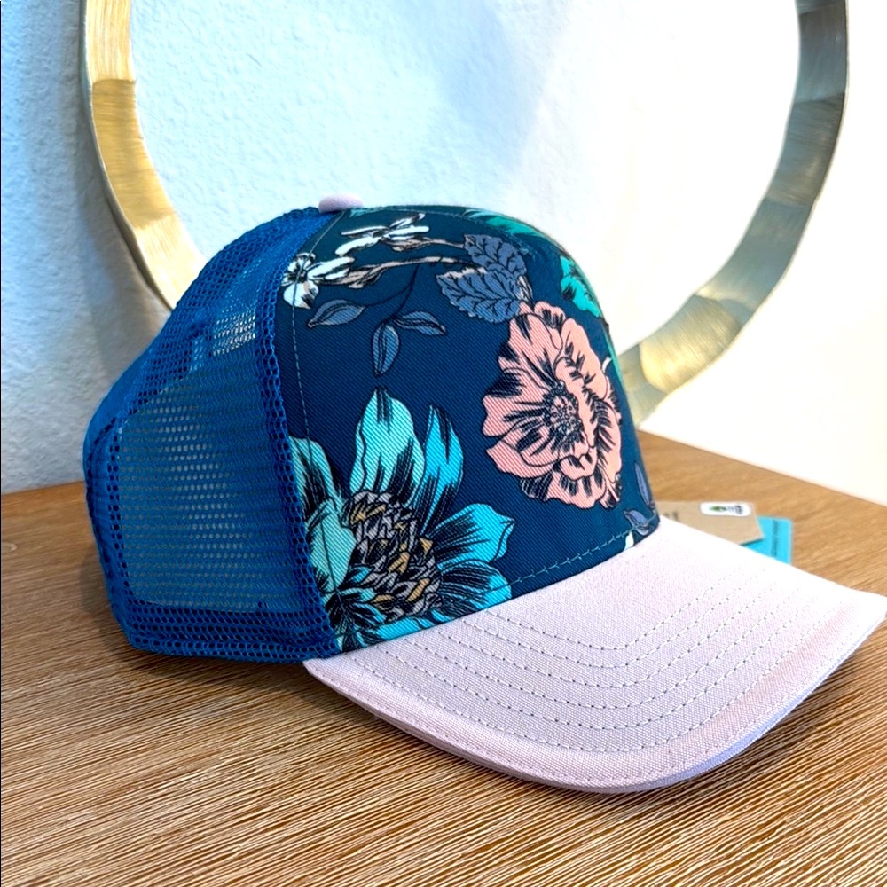 nwt PRANA Lower Pines Trucker Floral Blue and Pink Cap - Picture 2 of 6